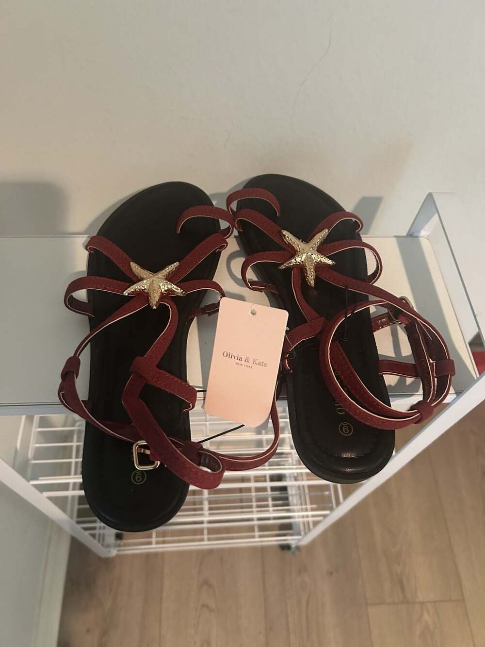 Olivia & Kate Sandals Size 9 Red Starfish Flat Strap Shoes